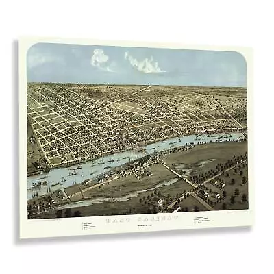 1867 East Saginaw Michigan Bird's Eye View Map Poster Wall Art Print • $39.99