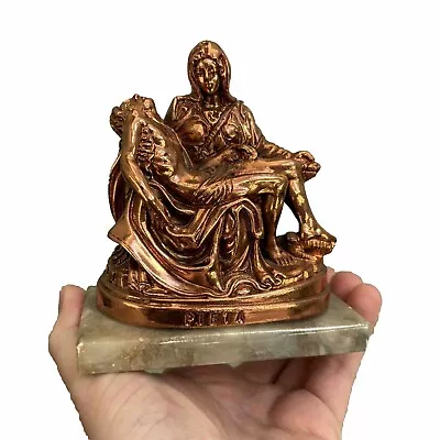 Statue La Pietà By Michelangelo Brass Color Marble Base Signed L. TONI Figure • $10