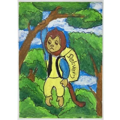 ACEO ORIGINAL PAINTING Mini Art Card Fantasy Animal Monkey Jungle Tree Ooak • $9.99