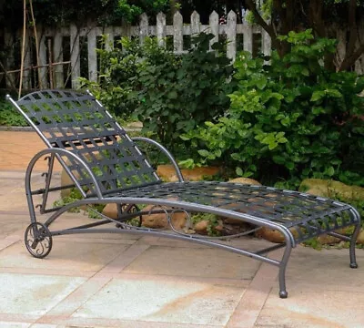 Outdoor Metal Chaise Lounge Chair Reclining Adjustable Wheeled Patio Deck Gray • $283.50