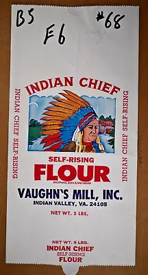 Vintage Sack Paper Bags - INDIAN CHIEF FLOUR VAUGHN'S MILL INDIAN VALLEY VA 01 • $15