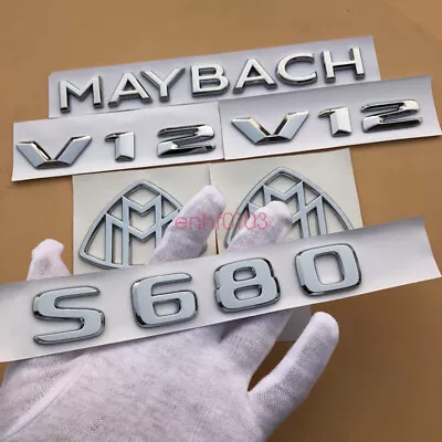 Chrome ABS   S680 + MAYBACH + V12    Emblem Auto Front Badge For Mercedes-Benz S • $63.47