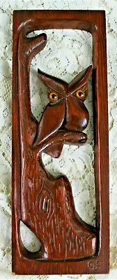 Vintage Mid Century Hand Carved Wooden Owl Wall Art Signed GDC • $24.99