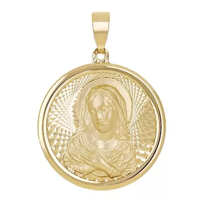 Italian 14k Yellow Gold Madonna Virgin Mary Medal Charm Pendant 1.1  2.1 Grams • $168.25