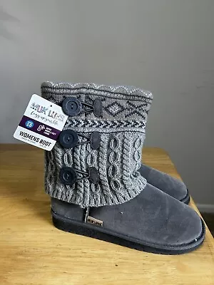Muk Luks Boots Women Size 10 Sweater Cozy Knit Fur Mid Calf Gray • $24.99