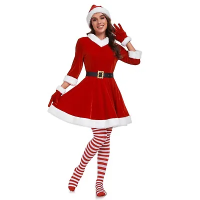 5 Pcs Santa Claus Costume Velvet Dress Women Christmas Suit • $45.04