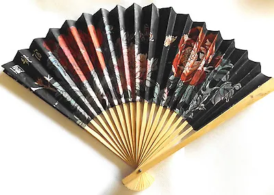 CHINESE JAPANESE GEISHA FANCY DRESS COSTUME BLACK PAPER WOOD DECORATIVE FAN 26cm • £2.49