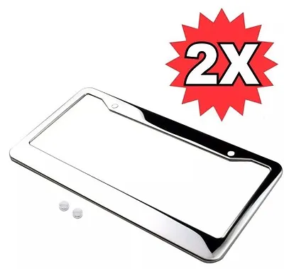 2Pcs Chrome Stainless Steel Metal License Plate Frame Tag Cover With Screw Caps • $11.95