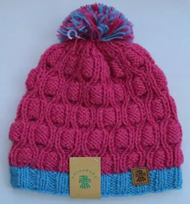 NEW Pachamama Fair Trade Hand Knitted 100% Wool SEATTLE Beanie Bobble Hat Pink • £19.99