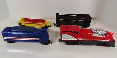 HOT WHEELS 1998 Power Express 454 Battery Op Locomotive + 3 Train Cars TESTED • $29.98