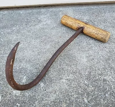 Antique Vintage Hay Bale Metal Hook Ice Meat Wood Primitive Tool Farm Barn Claw • $47.95