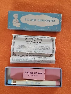 Vintage B-D Glass Baby Thermometer With Box & Holder & Certificate USA 1953 • $37.99