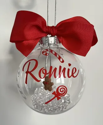 Personalised Name Bauble Candy Cane Christmas Tree Decoration Choose Charm • £7.75