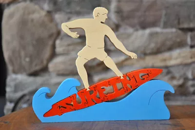 Surfing Surfer Surf Board Waves  Figurine Wooden Amish Made Toy Puzzle New  • $19.99