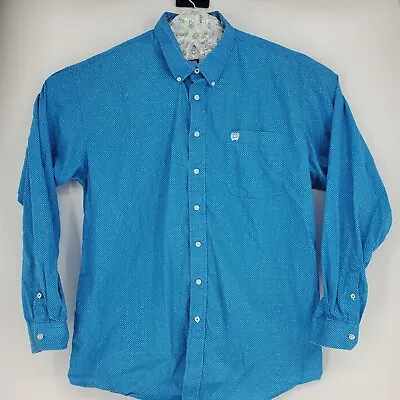 $19.95 • Buy Cinch Button Up Shirt Mens XXL Long Sleeve Adult 2XL Western Blue Polka Dot