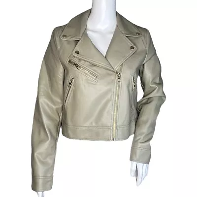 Vero Moda Jacket Womens Medium Tan Heida Coated Moto Motorcycle Edgy Rocker Rock • $35.92