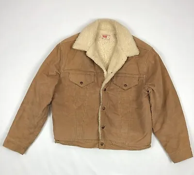 Vintage Levi’s Corduroy Type 3 Sherpa Lined Jacket Size 44 Brown Made Usa 80s • $119.88