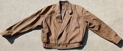 I.O.U. MCMXC Euro Mode Mens Brown Leather Snap Button Jacket Size M • $19.95