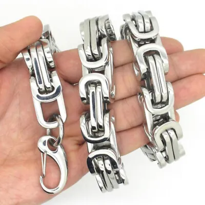 7-11  Heavy 12mm Men's 316L Stainless Steel Cool Silver Byzantine Chain Bracelet • $9.29