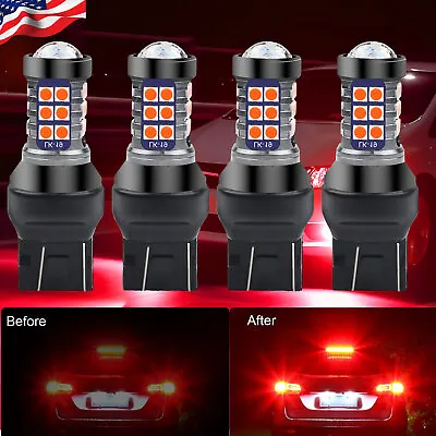 4PCS 7443 7440 LED Red Strobe Flash Blinking Brake Stop Tail Parking Light Bulbs • $9.83