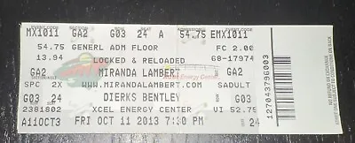 10/11/13 Dierks Bentley Miranda Lambert Concert Ticket Stub Xcel Energy Center • $18.74