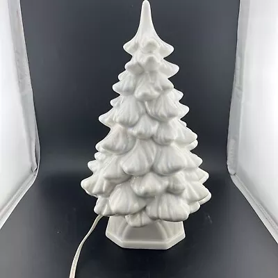 Vintage CERAMIC MOLD Christmas Tree 11  W/ Lighted Base Celadon Blue Color • $32