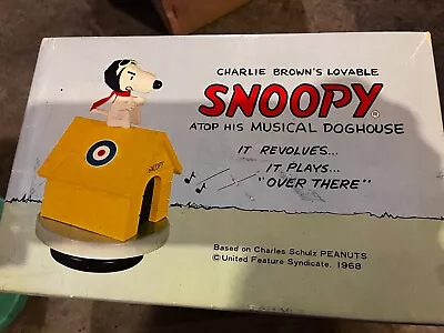 Snoopy Red Baron Wooden Music Box Musical Doghouse 1968 Vintage Doll Rare • $60