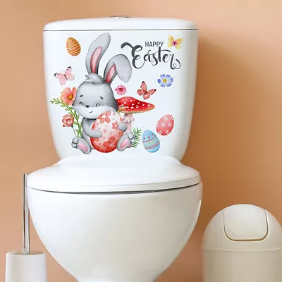 Easter Cartoon Bunny Egg Flower Butterfly Toilet Sticker Bathroom Wall StickS5 • $5.47