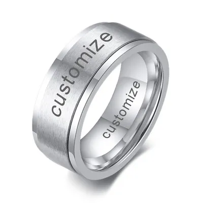 Men Wedding Ring Stress Reliever Spinning Spinner Band Stainless Steel Engraving • £4.79