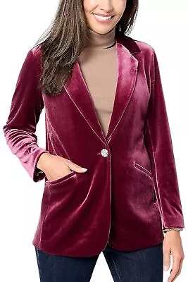 Tailored By Susan Graver Velvet Fusion Peak Lapel Blazer Wine Kiss • $34.99