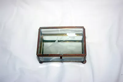 Vintage Trinket Display Box Brass And Glass  Hinged Lid / Footed • $19.99