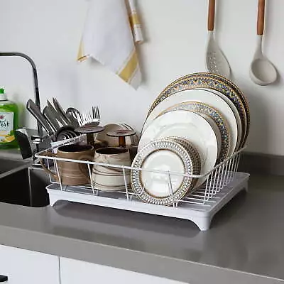 Dish Drying Rack Steel Dish Drainer With Utensil Holder Kitchen Counter Top • $18.34