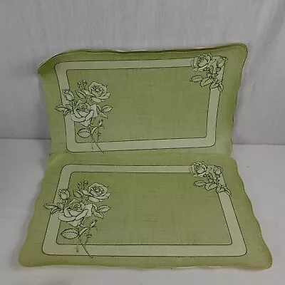 Vinyl PVC Vintage Placemats Set Of 4 Green & White Scalloped Edge Floral Diner • $19.97