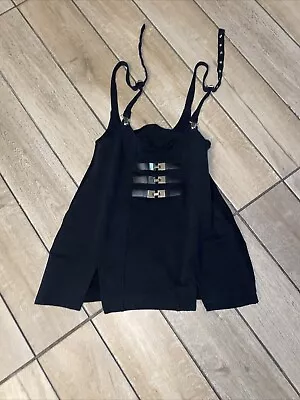 MANIERE DE VOIR BLACK  CHAIN LINK STRAP CROPPED TEE  Sz 12 US   16 (UK) • $20