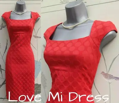 Next 50's Style Red Pencil Wiggle Dress Sz 6 8 10 12 14 16 18 20 22 24 • £22