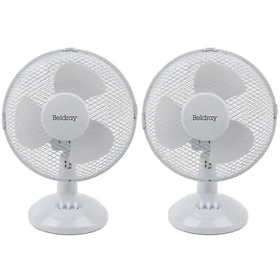 Beldray® COMBO-5338 Oscillating 9 Inch Desk Fan 2 Speeds 25 W White Set Of 2 • £34.99