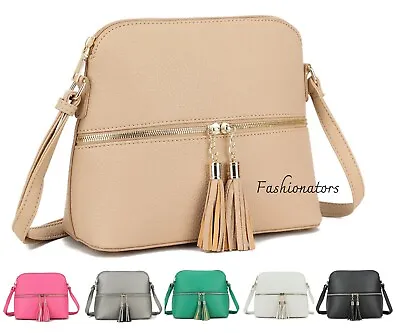 New Womens Crossbody Bag Ladies Messenger Over Shoulder Bag Tassel Zip Handbag • £15.95
