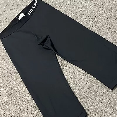 Nike Pro Capri Womens M Black Dri Fit Graphic Compression Gym Pants • $11.99