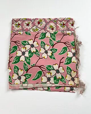 Vintage 1940s 50s Feedsack LOT Floral Pink Green White 43  X 37  Opened AS IS • $29.99