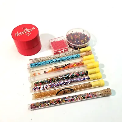 Vintage Lot Glass Beads Seed Bead Tubes Cork Lid Jewelry Making Crafting Sequins • $12.94