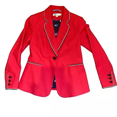 New Boden Red Cotton Piped Blazer Jacket Size 8P Nautical One Button Smart Women • £95