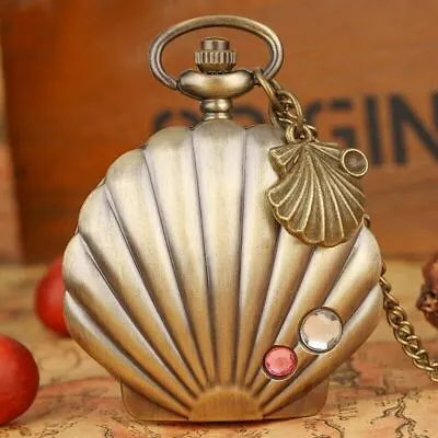 Steampunk Shell Design Unisex Analog Quartz Pocket Watch Necklace Chain Gift • $4.77