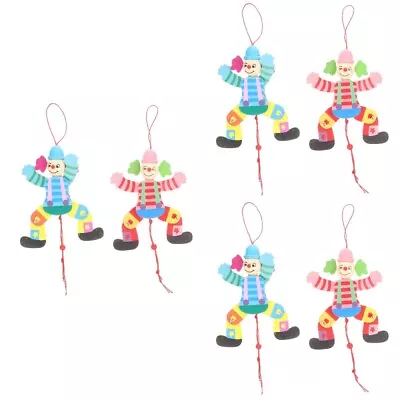  6 Pcs Pull Line Clown Toy Wooden Marionettes Hand Puppets For Kids Cone • £16.48