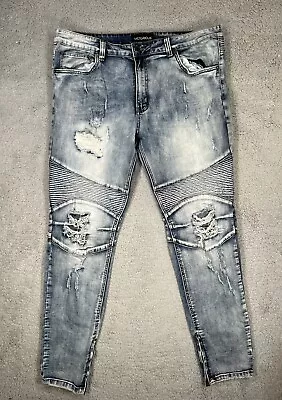 Victorious Men's Distressed Blue Denim Tapered Jeans Size 36x32 • $13.99