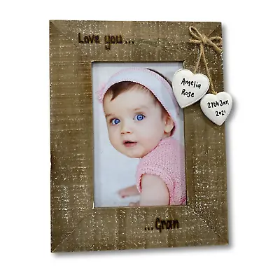 Love You Nan Grandad Nanny Grandma Grandpa Personalised Driftwood Photo Frame • £14.39