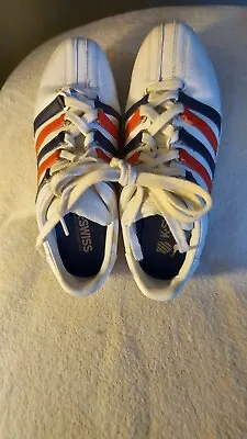 K-Swiss Varsity Classic Low Sneakers USA Mens Size 7 White With Red Blue Stripe  • $17