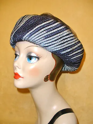 Elsa Schiaparelli Navy Blue Organza Dress Hat W/ Ribbon Accented Perimeter • $99.88