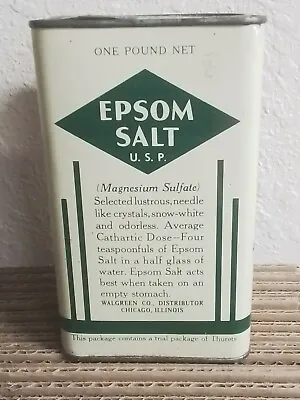 Vintage Walgreen Co. 1 Lb. Epsom Salt Tin Collectable Magnesium Sulfate • $19.99