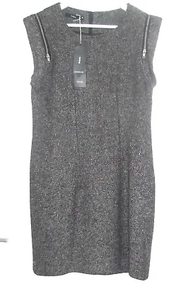 Fransa Black White Wool Mix Smart Zip Detail Work Slip Dress RRP £70 UK 10 / 38 • £9.99