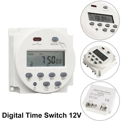 DC 12V 16A LCD Digital Timer Switch Electronic Power Time Relay Programmable New • £8.66